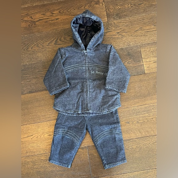 Warm Cozy La Petite Ourse Denim Hooded Jacket & Pants 9 Mos EUC Outfit - Picture 2 of 15